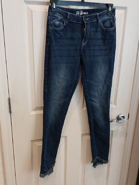 Kids Dark Blue Skinny Jeans with Frayed Hem